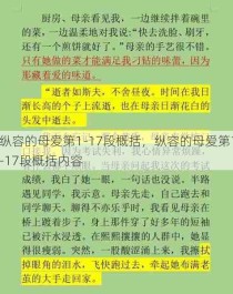 纵容的母爱第1-17段概括，纵容的母爱第1-17段概括内容