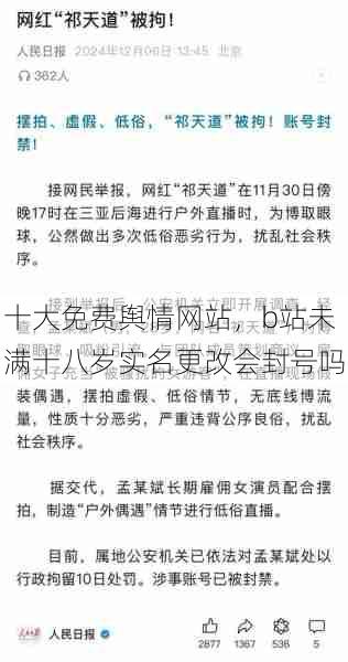 十大免费舆情网站，b站未满十八岁实名更改会封号吗  第1张